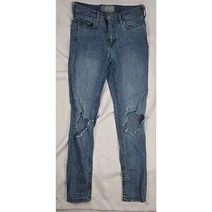 Free People Skinny  Denim Ankle Jeans Size 27‎ Distressed Knee Holes. 27x25